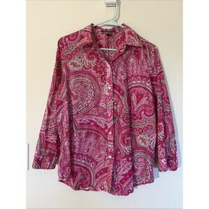 LRL Ralph Lauren Pink Allover Paisley Button Up Cotton Shirt Blouse Womens Large